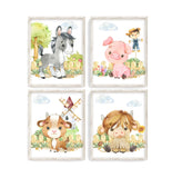Farm Animal Nursery Little Boys or Girls Room Decor Set of 4 Unframed Prints - Highland Cow, Pig, Horse and Goat