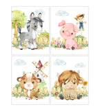 Farm Animal Nursery Little Boys or Girls Room Decor Set of 4 Unframed Prints - Highland Cow, Pig, Horse and Goat