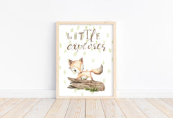 Little Explorer Watercolor Fox Woodland Animals Nursery Unframed Print Rustic Country Boho Baby Decor
