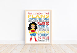 Wonder Woman Superhero Christian Nursery Decor Art Unframed Print For I Know The Plans I Have For You Jeremiah 29:11