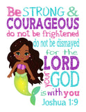 African American Ariel Princess Christian Nursery Decor Unframed Print Be Strong and Courageous Joshua 1:9