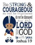 Personalized African American Dallas Cowboys Christian Sports Nursery Decor Unframed Print - Be Strong and Courageous Joshua 1:9