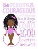 African American Gymnast Christian Nursery Decor Set of 4 Prints with Bible Verses in Purple