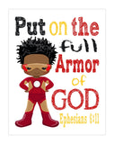 African American Ironman Superhero Christian Nursery Decor Print - Put On The Full Armor of God - Ephesians 6:11