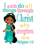 Princess Christian Nursery Decor Set of 4 Prints, Mulan, Ariel, Rapunzel and Jasmine with Bible Verses