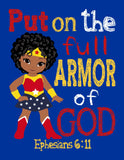 African American Superhero Christian Nursery Decor Set of 4 Unframed Prints Supergirl, Batgirl, Wonder Woman with Bible Verses