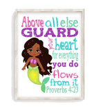 African American Ariel Mermaid Christian Princess Nursery Unframed Print Above all else Guard your Heart Proverbs 4:23