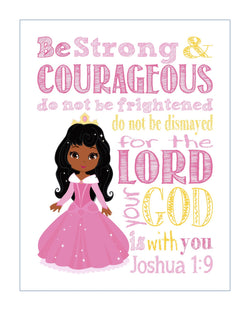 African American Aurora Christian Princess Nursery Decor Unframed Print Be Strong and Courageous Joshua 1:9