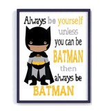 African American Batman Superhero Motivational Nursery Decor Unframed Print - Always Be Batman