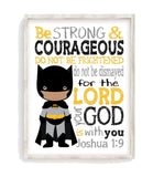 African American Batman Christian Superhero Nursery Decor Unframed Print Be Strong and Courageous Joshua 1:9