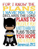African American Christian Superhero Nursery Print Set of 4 - Batman, Captain America, Superman and Spiderman