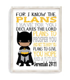 African American Batman Superhero Christian Nursery Decor Unframed Print - For I Know The Plans I Have For You - Jeremiah 29:11