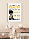 African American Batman Superhero Christian Nursery Decor Unframed Print - For I Know The Plans I Have For You - Jeremiah 29:11