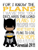 African American Batman Superhero Christian Nursery Decor Unframed Print - For I Know The Plans I Have For You - Jeremiah 29:11