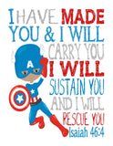 African American Christian Superhero Nursery Print Set of 4 - Batman, Captain America, Superman and Spiderman