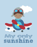 African American Aviation Travel Nursery Art Set of 4 Prints - You Are My Sunshine