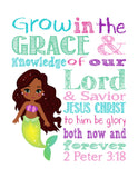 African American Ariel Princess Christian Nursery Decor Print - Grow in Grace and Knowledge