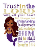 African American Ariel Mermaid Princess Christian Nursery Decor Print - Trust in the Lord with all your heart - Proverbs 3:5-6