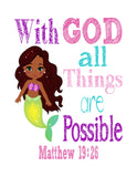African American Ariel Princess Christian Nursery Decor Print - With God All Things Are Possible - Matthew 19:26