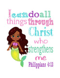 African American Ariel Princess Christian Nursery Decor Print - I Can Do All Things Through Christ - Philippians 4:13