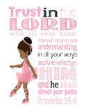 African American Ballerina Christian Nursery Set of 4 Printables in Pink and Black with Bible Verses - Instant Download