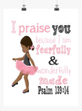 African American Ballerina Christian Nursery Decor Print - Fearfully & Wonderfully Made Psalm 139:14