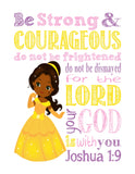 African American Belle Christian Princess Nursery Decor Unframed Print Be Strong and Courageous Joshua 1:9