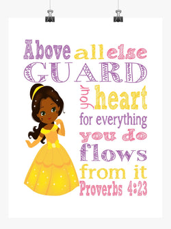 African American Belle Christian Princess Nursery Decor Unframed Print Above all else Guard your Heart - Proverbs 4:23