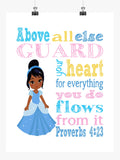 African American Cinderella Christian Princess Nursery Decor Print, Above all else Guard your Heart - Proverbs 4:23