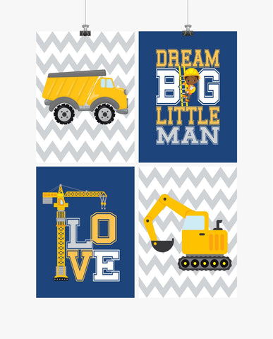 African American Construction Nursery Prints Set of 4 Dream Big Little Man, Love