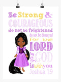African American Rapunzel Christian Princess Nursery Decor Unframed Print Be Strong and Courageous Joshua 1:9
