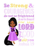 African American Rapunzel Christian Princess Nursery Decor Unframed Print Be Strong and Courageous Joshua 1:9