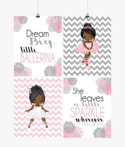 African American Ballerina Motivational Nursery Decor Wall Art Set of 4 Prints She Leaves a little Sparkle