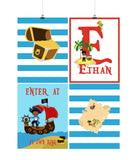 Personalized African American Pirate Little Boys Room Set of 4 Prints Enter At Ye Own Risk