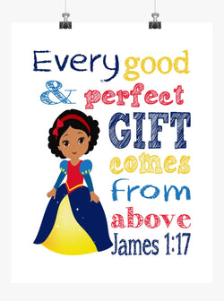 African American Snow White Christian Princess Nursery Decor Unframed Print Every Good and Perfect Gift Comes From Above - James 1:17