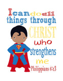 African American Superman Superhero Christian Nursery Decor Print - I Can Do All Things - Philippians 4:13