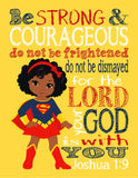 African American Superhero Christian Nursery Decor Set of 4 Unframed Prints Supergirl, Batgirl, Wonder Woman with Bible Verses