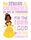 African American Belle Christian Princess Nursery Decor Print, Be Strong & Courageous Joshua 1:9