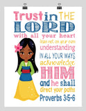 African American Mulan Christian Princess Nursery Decor Print - Trust in the Lord with all your heart - Proverbs 3:5-6