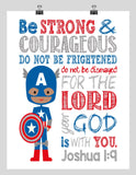 Captain America Superhero Christian Nursery Decor Print - Be Strong and Courageous Joshua 1:9