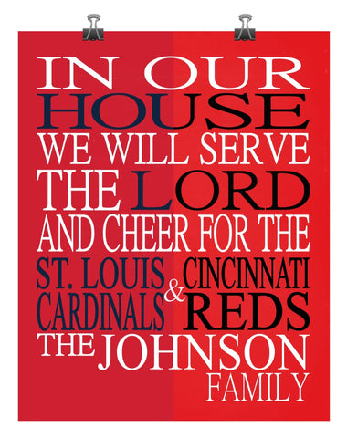 A House Divided St. Louis Cardinals & Cincinnati Reds Baseball Personalized Family Name Christian Print