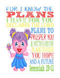 Abby Cadabby Sesame Street Christian Nursery Decor Print, For I Know The Plans I Have For You, Jeremiah 29:11