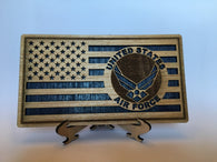 Small American Flag, US Air Force Military desk flag, Engraved Wood Painted Rustic Style Flag