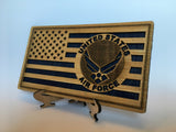 Small American Flag, US Air Force Military desk flag, Engraved Wood Painted Rustic Style Flag