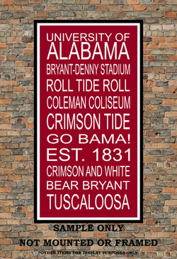 Alabama Crimson Tide Subway Wall Art Print