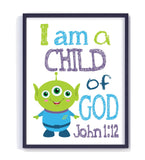 Alien Toy Story Christian Nursery Decor Unframed Print - I am a Child of God - John 1:12