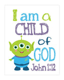 Alien Toy Story Christian Nursery Decor Unframed Print - I am a Child of God - John 1:12