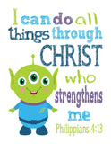 Alien Toy Story Christian Nursery Decor Unframed Print - I Can Do All Things Through Christ Who Strengthens Me - Philippians 4:13