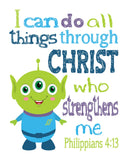 Toy Story Christian Nursery Decor Set of 4 Prints, Woody, Buzz Lightyear, Mr. Potato Head and Alien