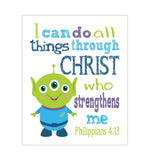 Alien Toy Story Christian Nursery Decor Unframed Print - I Can Do All Things Through Christ Who Strengthens Me - Philippians 4:13